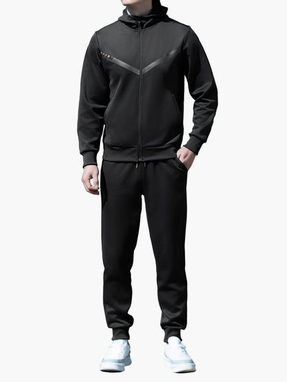 Men's Exercise Suit Set Sporty Leisure Jogging Suit with Hooded Jacket and Jogging Pants