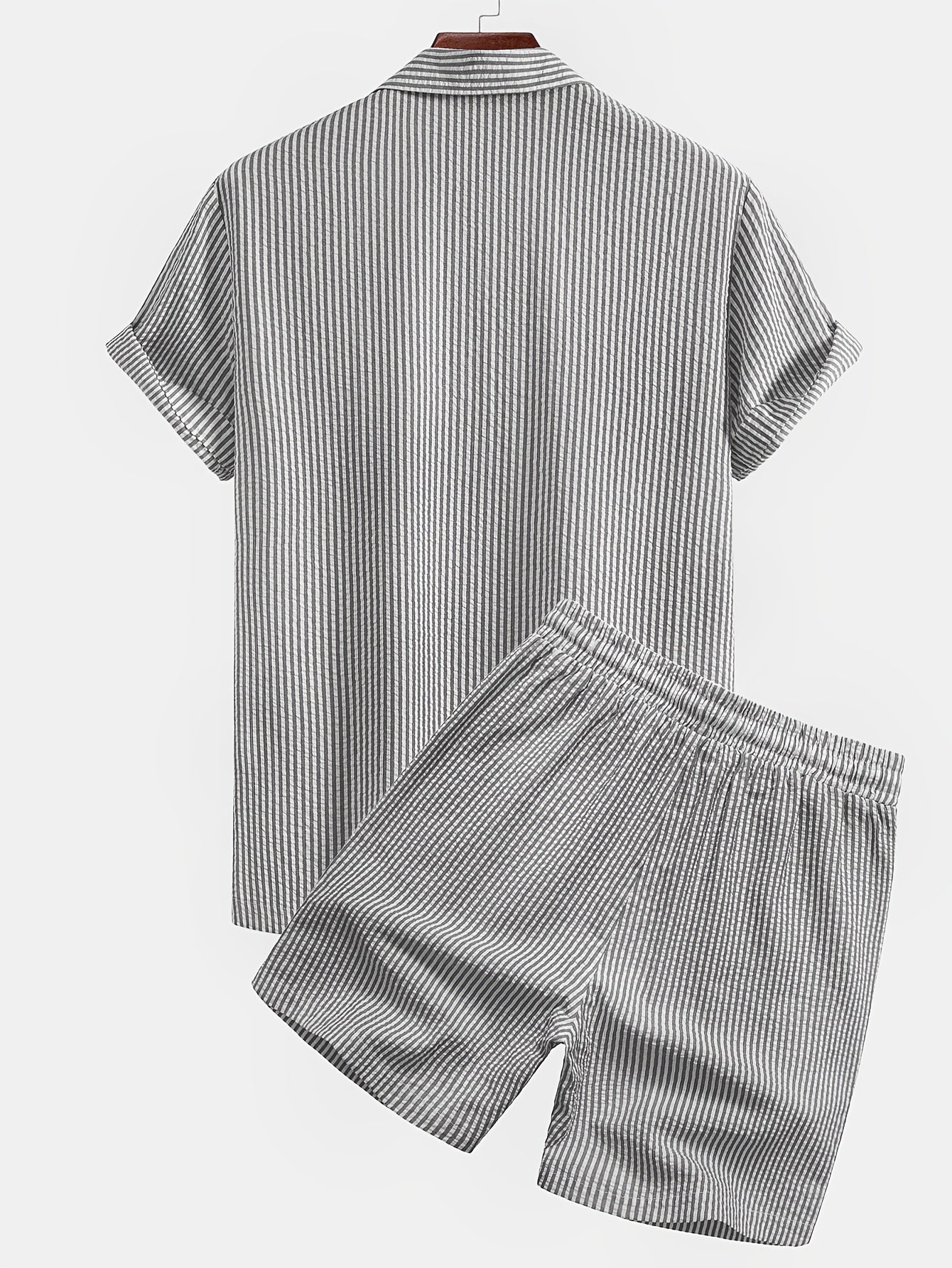 Herren Kurzarm Strand Outfit Set – Modernes Streifenmuster, Freizeit & Urlaub