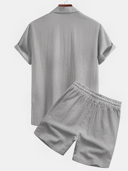 Herren Kurzarm Strand Outfit Set – Modernes Streifenmuster, Freizeit & Urlaub