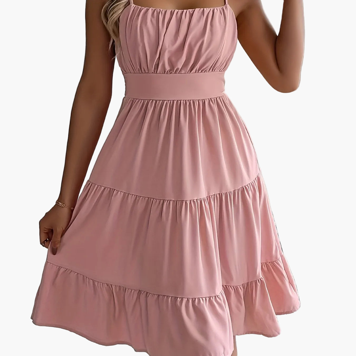 Women's summer dress with spaghetti straps and ruffles – Perfect for vacation and leisure