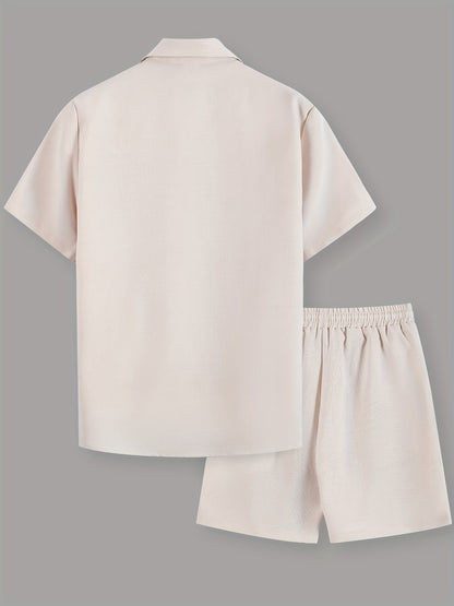 Men's Summer Casual Short Sleeve Set – Casual Shirt with Shorts and T-Shirt, Ideal for Vacation & Everyday Wear