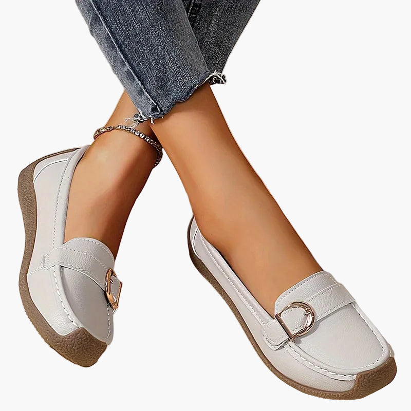 Women's Slip-On Moccasin Loafers with Buckle – Comfortable Casual Shoes for Everyday and Office Use