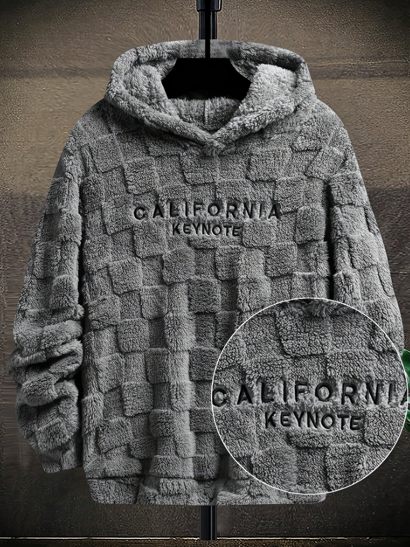 Unisex Flauschiger Hoodie mit Schachbrettmuster und Stickerei