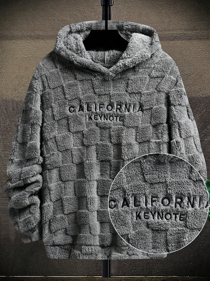 Unisex Flauschiger Hoodie mit Schachbrettmuster und Stickerei