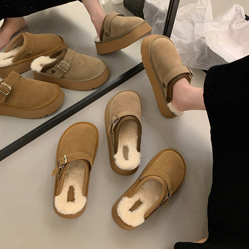 Lynda – Furry half shoes with thick sole and back strap