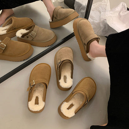 Lynda – Furry half shoes with thick sole and back strap
