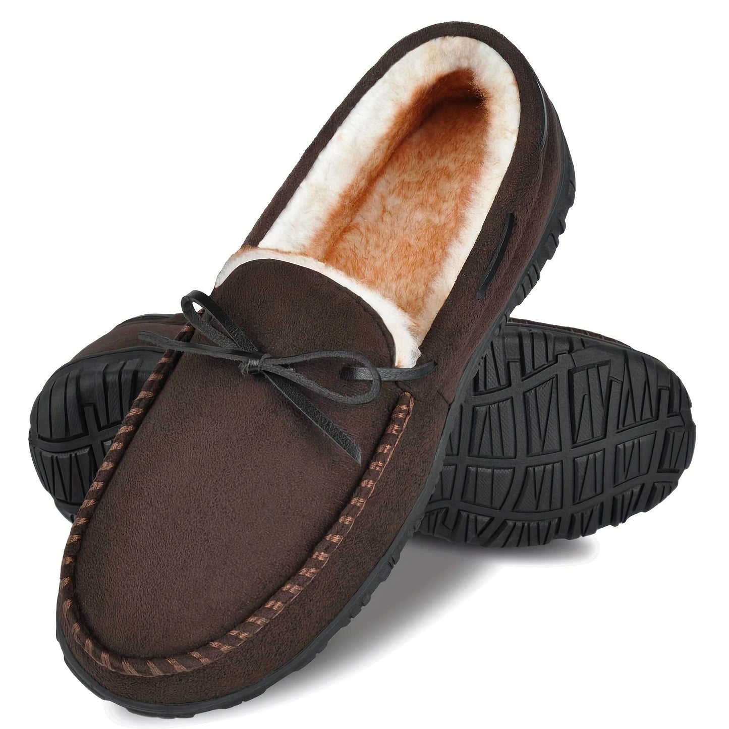 Lined men’s moccasin slippers – warm house slippers with a bow