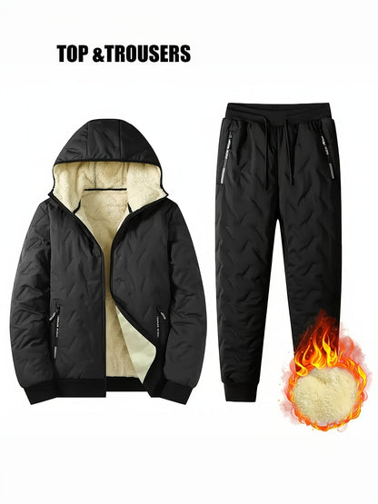 Quilted men's tracksuit, lined, with hood, 2-piece