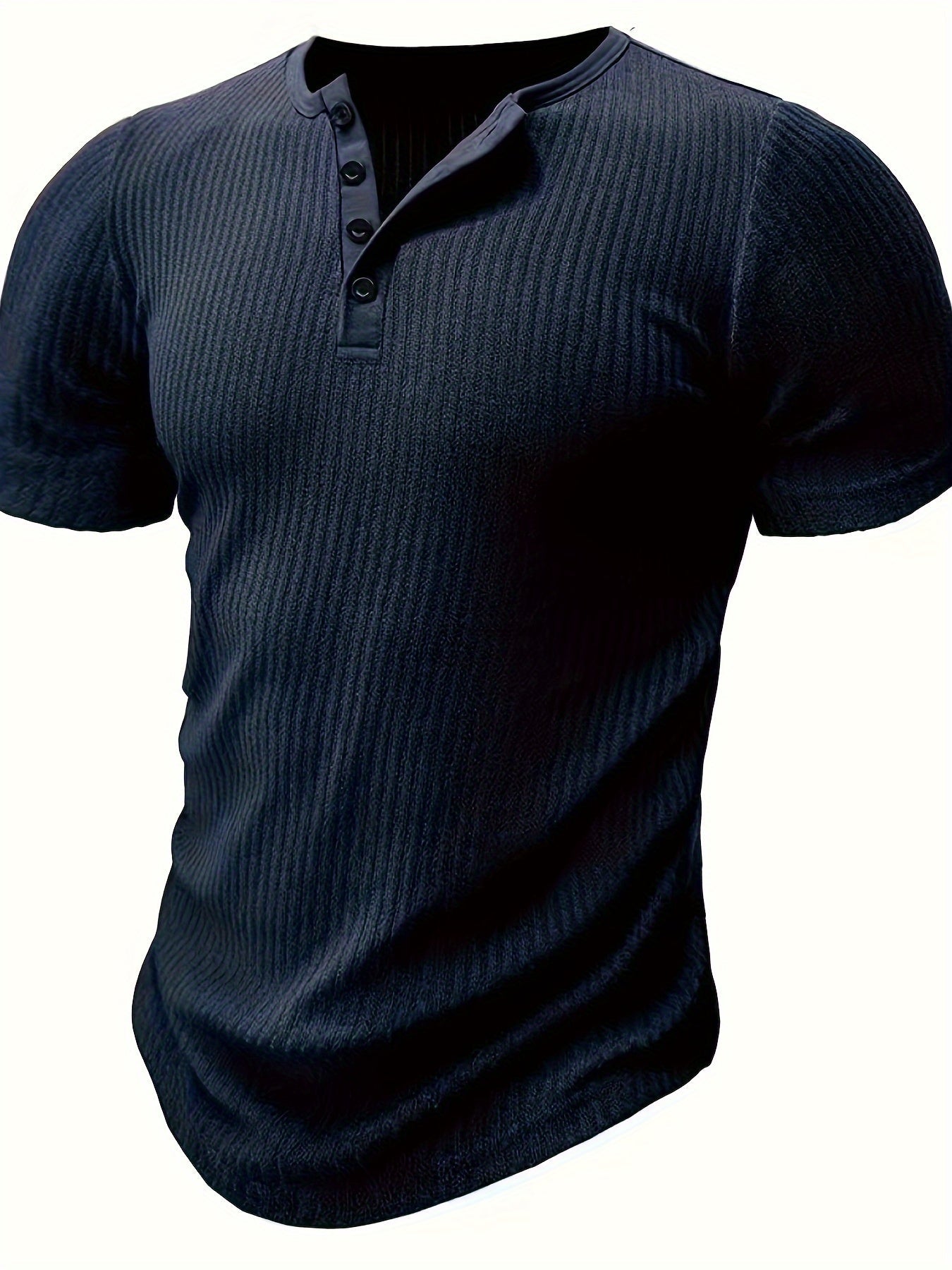 Men's Short-Sleeve Henley T-Shirt with Button Placket – Ribbed Casual Shirt for Everyday and Summer