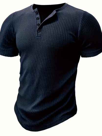 Men's Short-Sleeve Henley T-Shirt with Button Placket – Ribbed Casual Shirt for Everyday and Summer