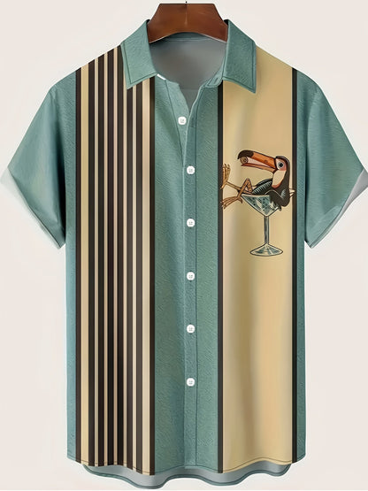 Men's Summer Beach Shirt in Retro Style with Tropical Print, Ideal for Leisure and Vacation