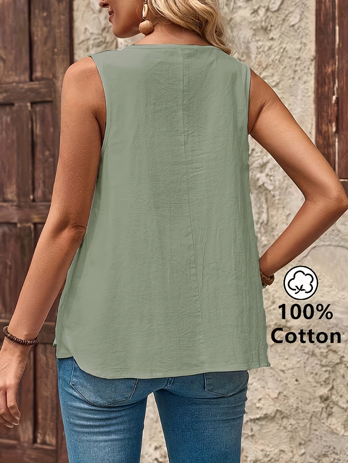 Women's Casual Sleeveless Henley Top with Button Placket – Relaxed Summer Fashion