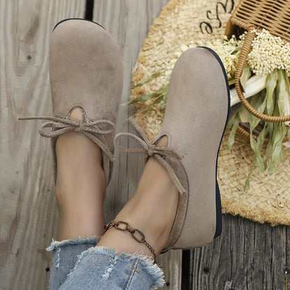 Women's slip-on shoes, bow design, warm-lined casual shoes
