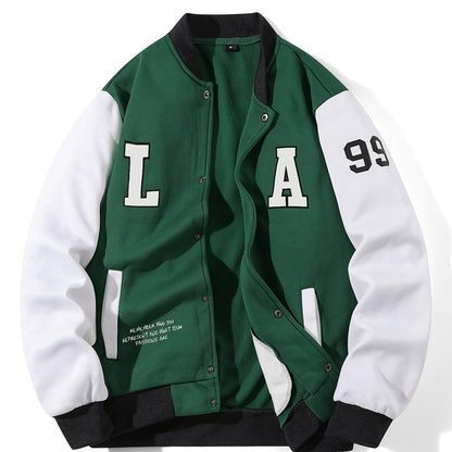 Baseball college jacket with “L A 99” lettering