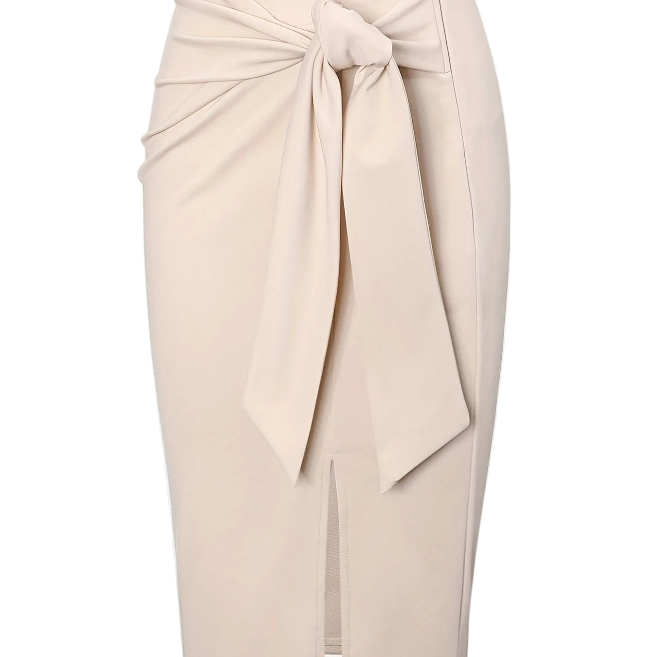 Women's Elegant Midi Skirt with Bow Detail and Slit – Perfect for Office & Festive Occasions