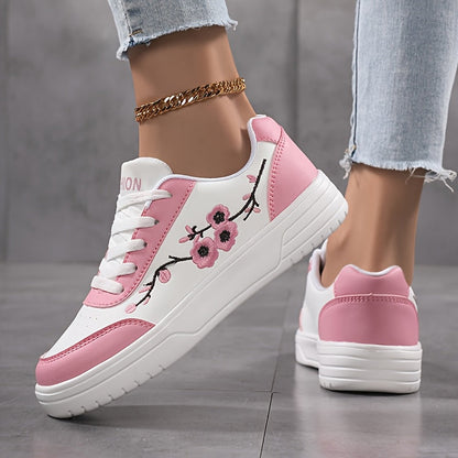 Damen Sneaker mit Blumenstickerei und modischem Freizeit-Look – Eleganter Alltagsschuh