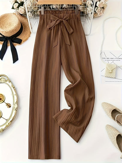 Women's Elegant Pleated Pants with Bow Waist, Wide Leg, Perfect for Spring and Summer, Casual and Office