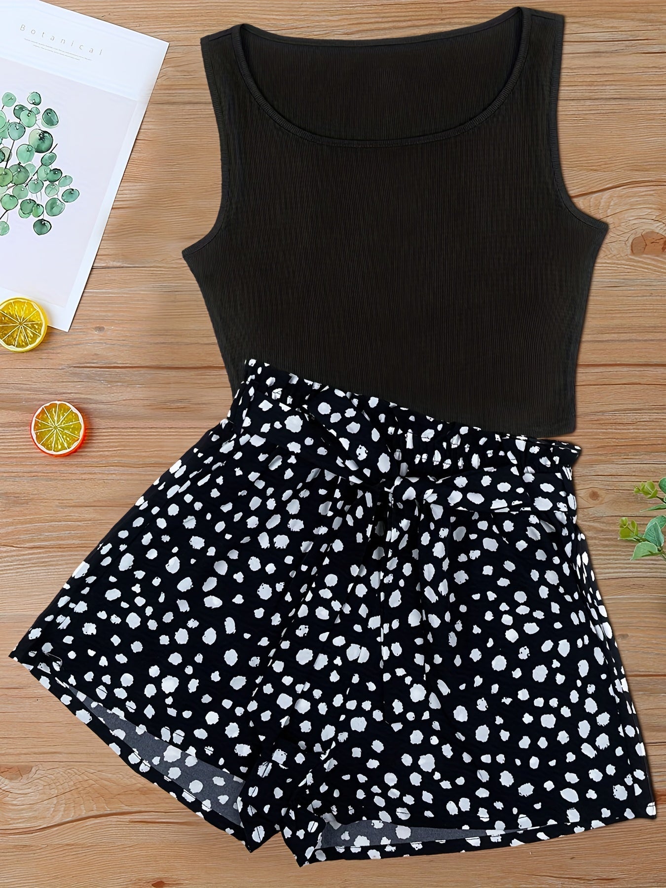 Women's Set: Sleeveless Top and Printed Shorts – Summer Street Style Outfit