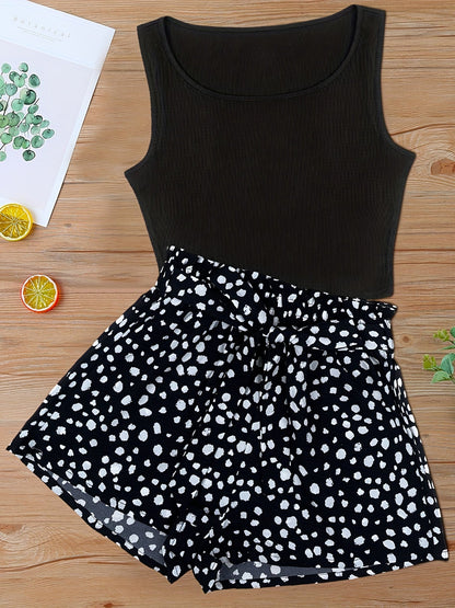 Women's Set: Sleeveless Top and Printed Shorts – Summer Street Style Outfit