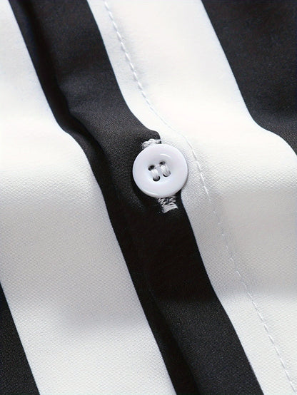 Men's Casual Short-Sleeve Shirt with Stripe Pattern – Modern Urban Style for Everyday and Leisure