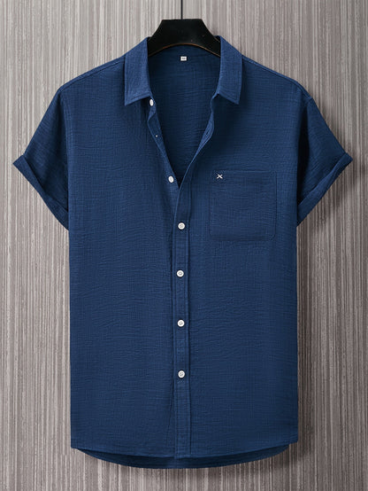 Men's Casual Short-Sleeve Shirt with Button Placket – Summer Regular Fit, Modern Design