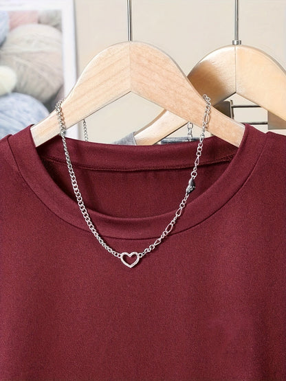 Women's Basic T-Shirt with Crew Neck and Ruching – Everyday & Casual