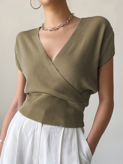 Women's Wrap Shirt with V-Neck – Elegant Casual Top for Everyday and Office Wear