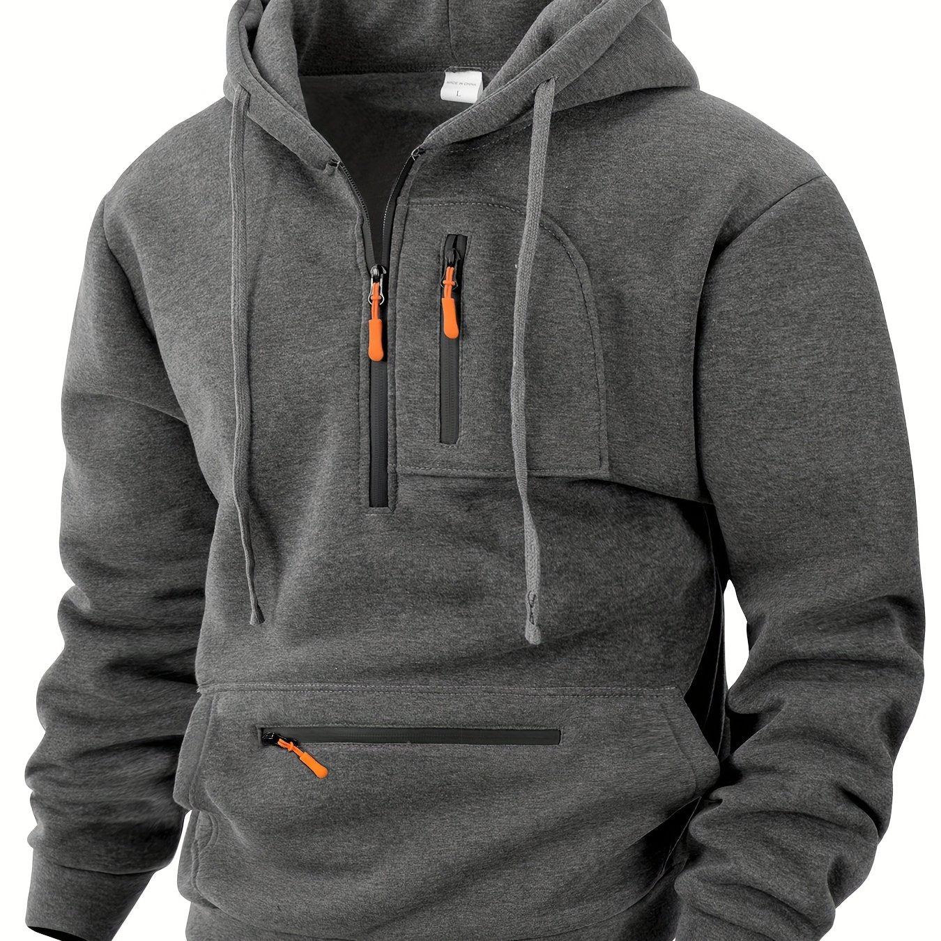 Men's hoodie with half-zip, kangaroo pocket & chest pocket, hooded sweatshirt