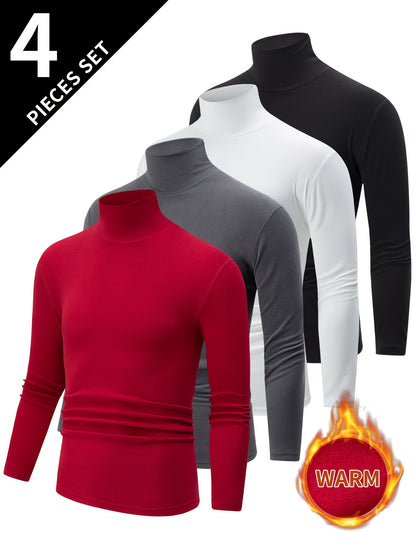 Herren Rollkragenpullover Langarm Slim Fit Basic Top im 4er-Set - Schwarz, Weiß, Grau, Hellblau