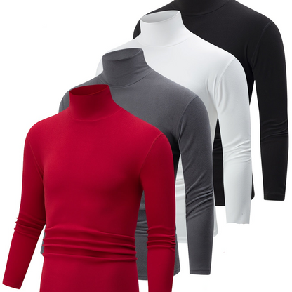 Herren Rollkragenpullover Langarm Slim Fit Basic Top im 4er-Set - Schwarz, Weiß, Grau, Hellblau
