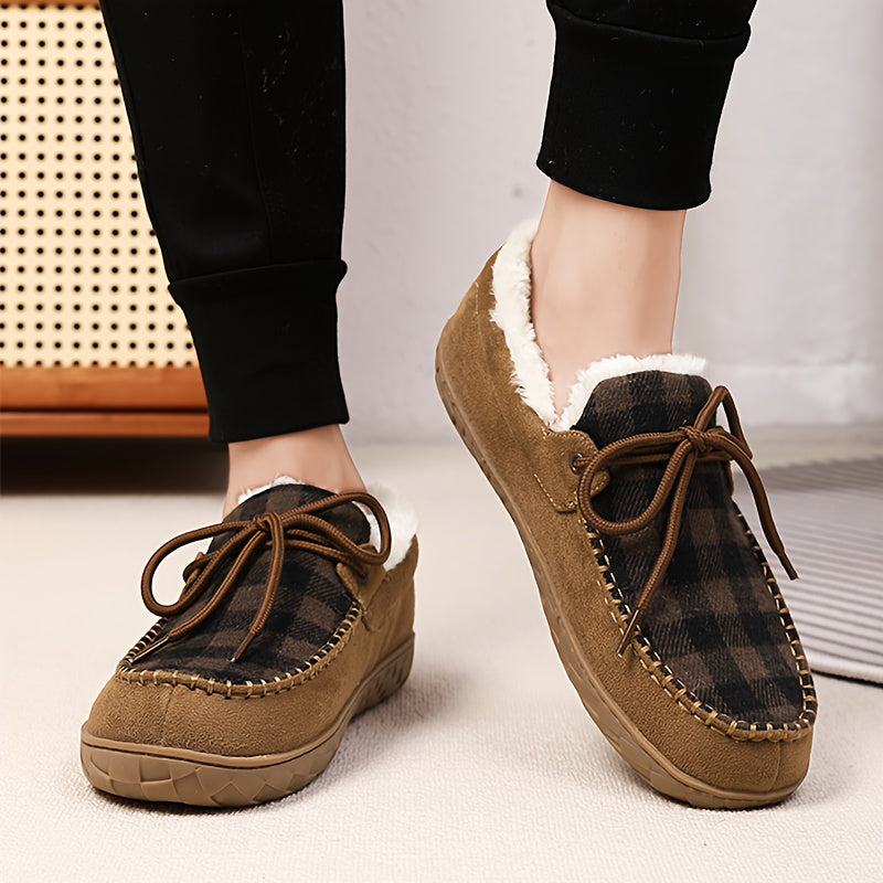 Mokassin Hausschuhe Kariert mit Warmfutter Unisex