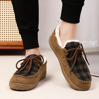 Mokassin Hausschuhe Kariert mit Warmfutter Unisex