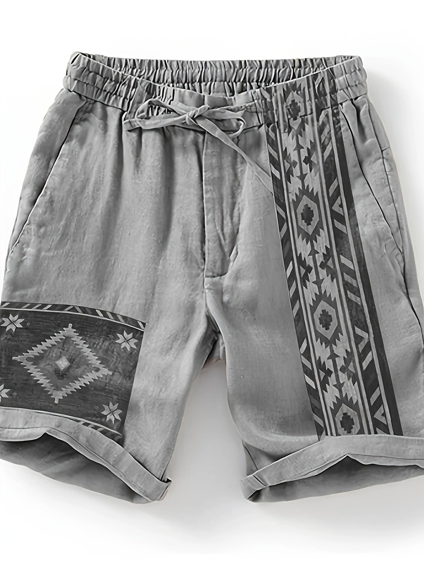 Men's ethnic shorts with geometric print and adjustable waistband – fashionable casual pants for summer and vacation