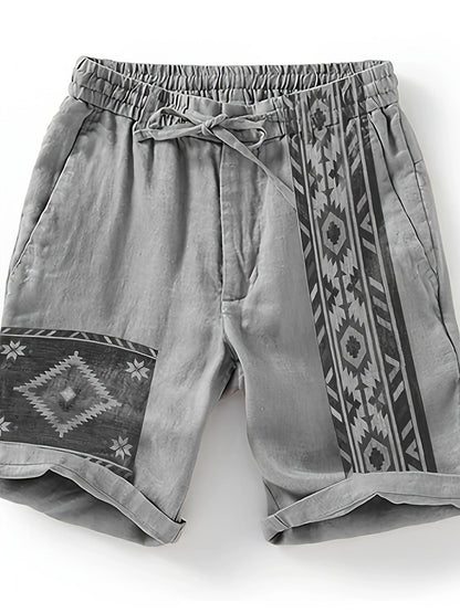Men's ethnic shorts with geometric print and adjustable waistband – fashionable casual pants for summer and vacation
