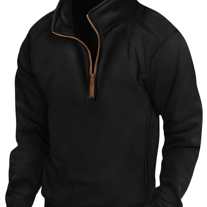 Fleece Pullover Herren Stehkragen Halb-Reißverschluss Langarm