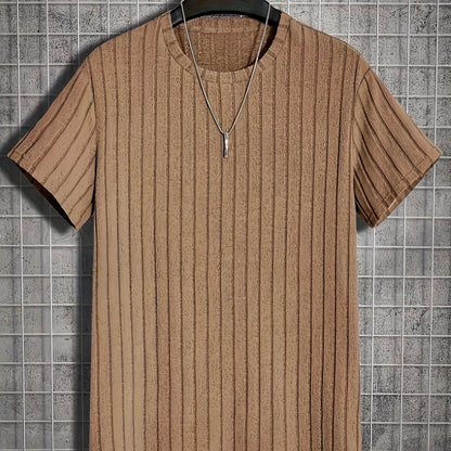 Men's T-Shirt with Vertical Texture Pattern – Modern Short-Sleeve Shirt for Everyday and Leisure