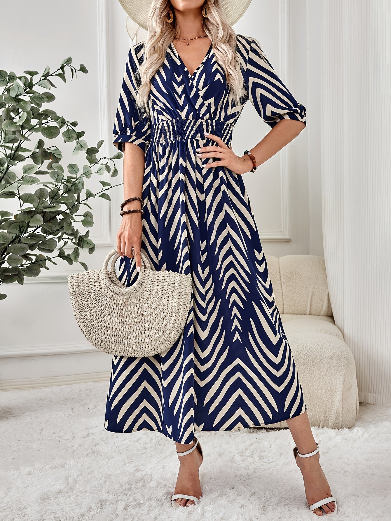 Women's maxi dress with chevron pattern and flattering fit – elegant casual and summer dress