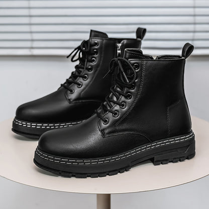 Schwarze Schnürstiefeletten mit dicker Sohle und Kontrastnaht
