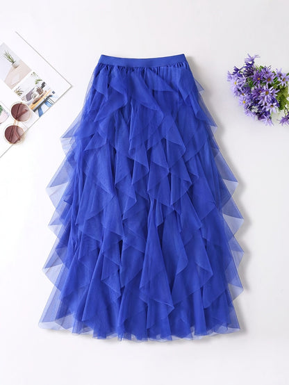 Women's Maxi Skirt with Ruffle Layers – Elegant Tulle Skirt for Formal Occasions