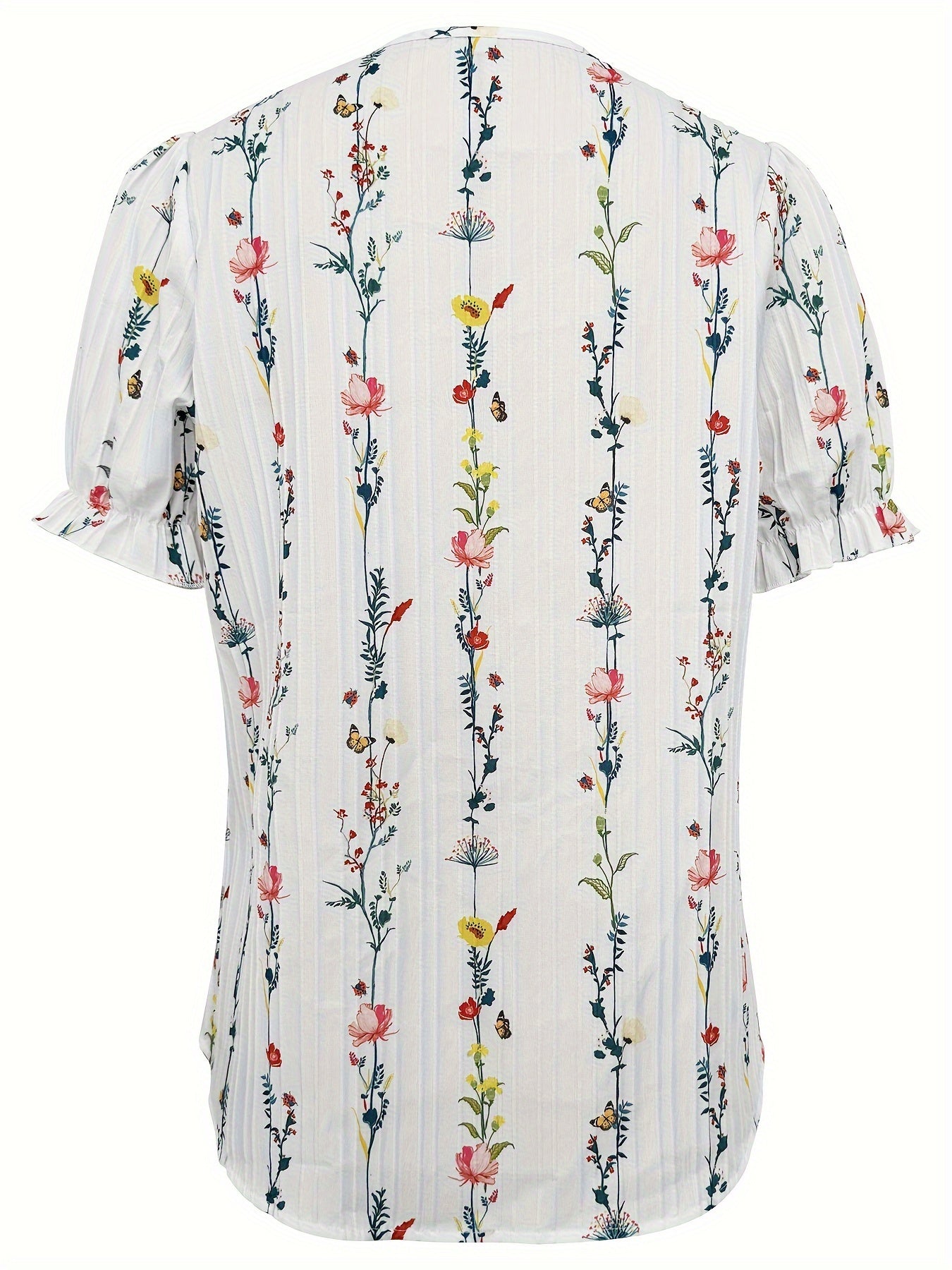 Women's blouse with floral pattern and ruffled collar – elegant summer style for leisure and everyday wear