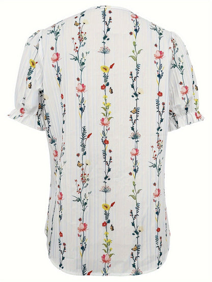 Women's blouse with floral pattern and ruffled collar – elegant summer style for leisure and everyday wear