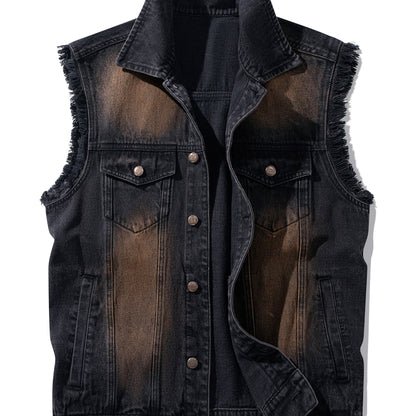 Men's black washed sleeveless denim vest