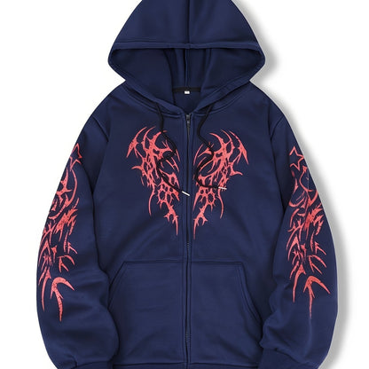 Hooded jacket with a zipper and graphic print