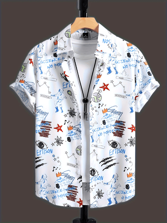 Herren Kurzarm Freizeithemd mit Graffiti-Print – Streetwear Style für Alltag & Urlaub