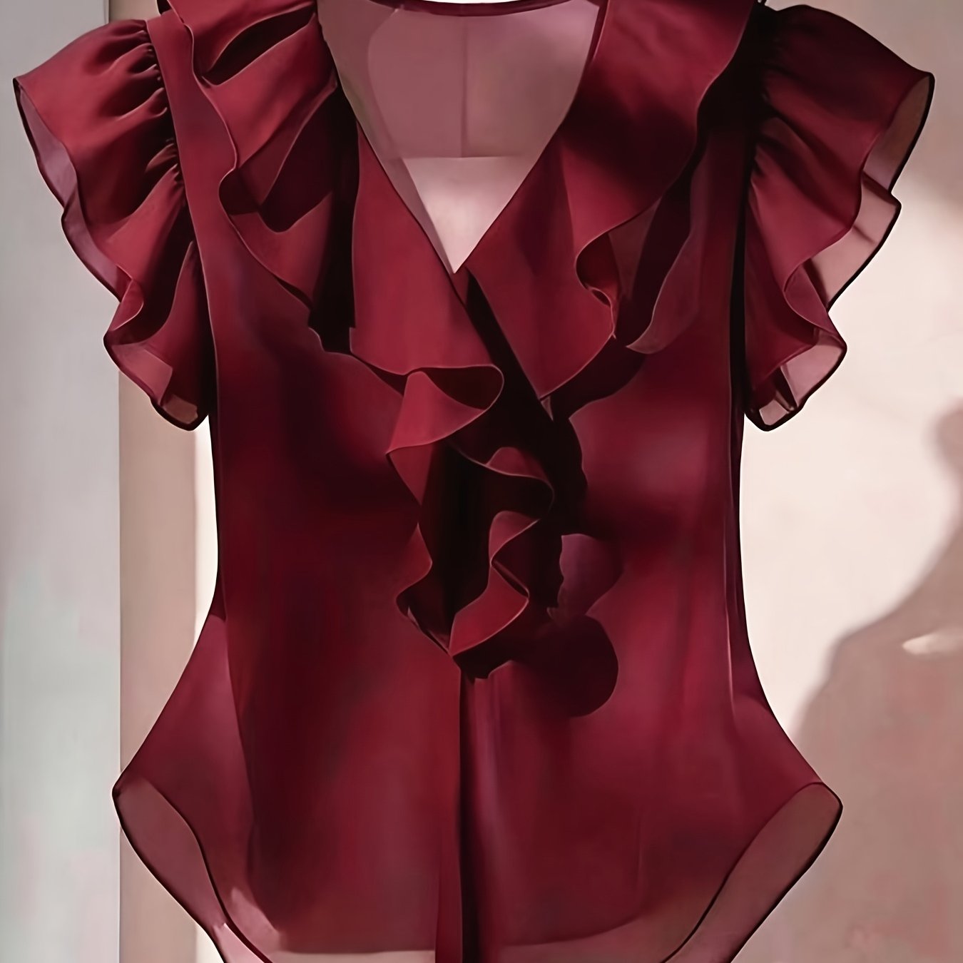 Women's blouse with ruffles and V-neck – Elegant frilled blouse for office and leisure