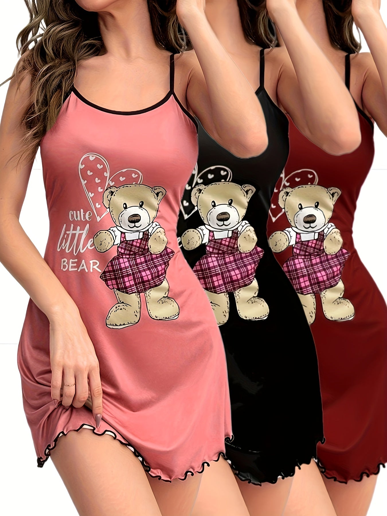 Women's Nightgown Set – 3-Pack, Sleeveless Spaghetti Strap Dress, Elegant Pajamas for Spring and Summer