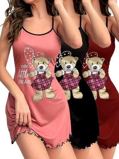 Women's Nightgown Set – 3-Pack, Sleeveless Spaghetti Strap Dress, Elegant Pajamas for Spring and Summer