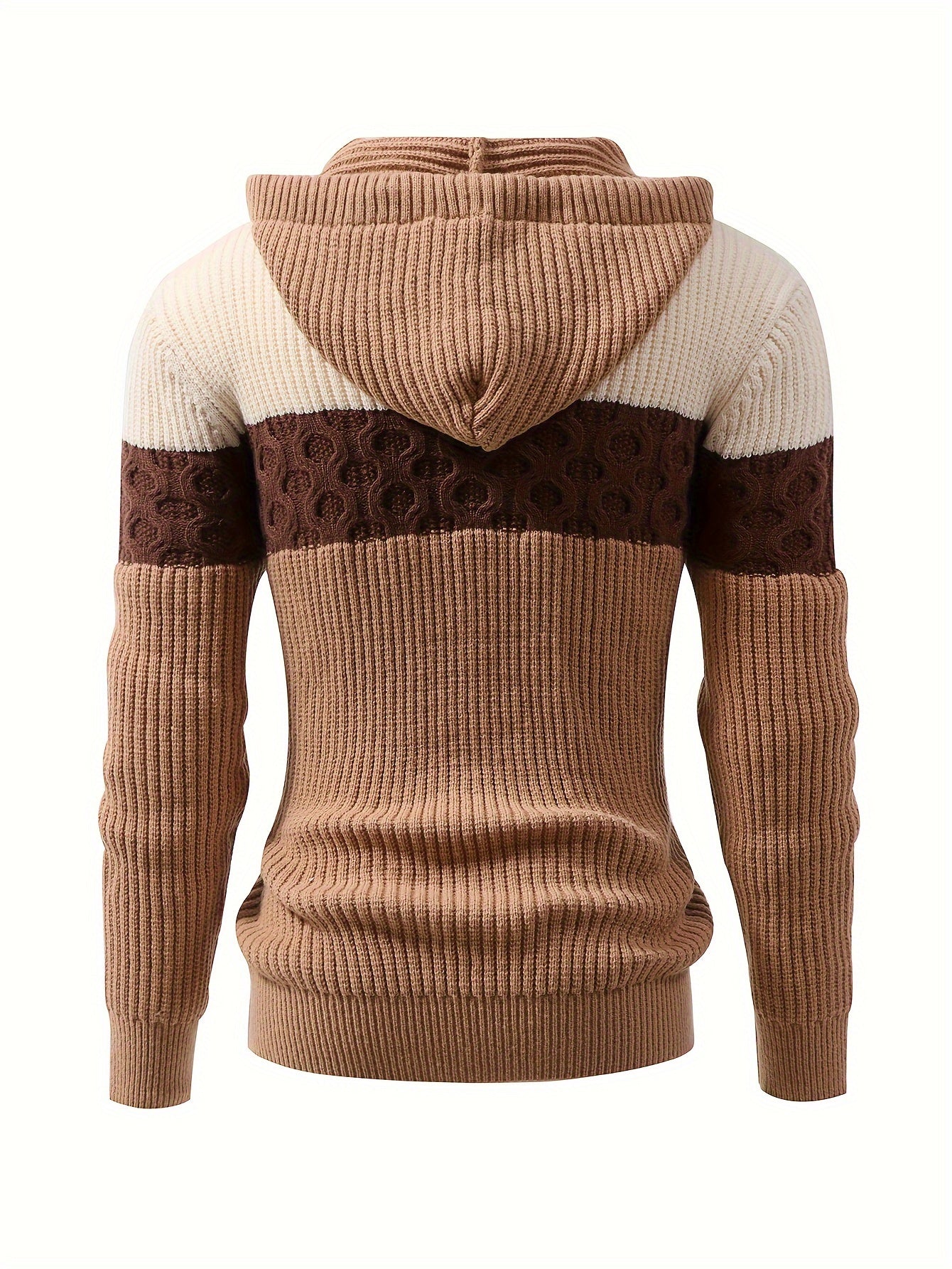 Herren Hoodie Pullover mit Kapuze Blockstreifen Gerippt Braun Beige