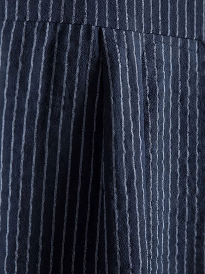 Men's Casual Short-Sleeve Shirt with Stand-Up Collar and Button Placket – Striped Regular Fit Summer Shirt