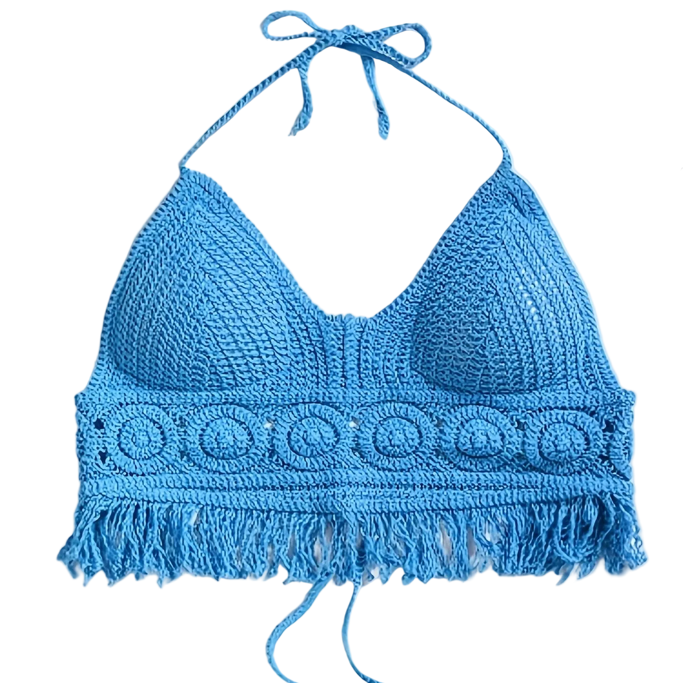 Women's Boho Crochet Halter Crop Top with Fringe – Trendy Summer Festival Top